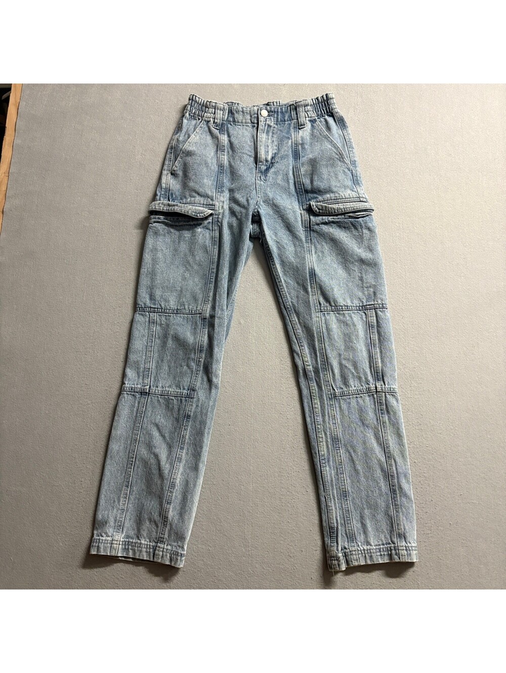 RSQ Cargo Jeans Womens 27 Light Wash Denim High Rise Elastic Waist Utility Pants